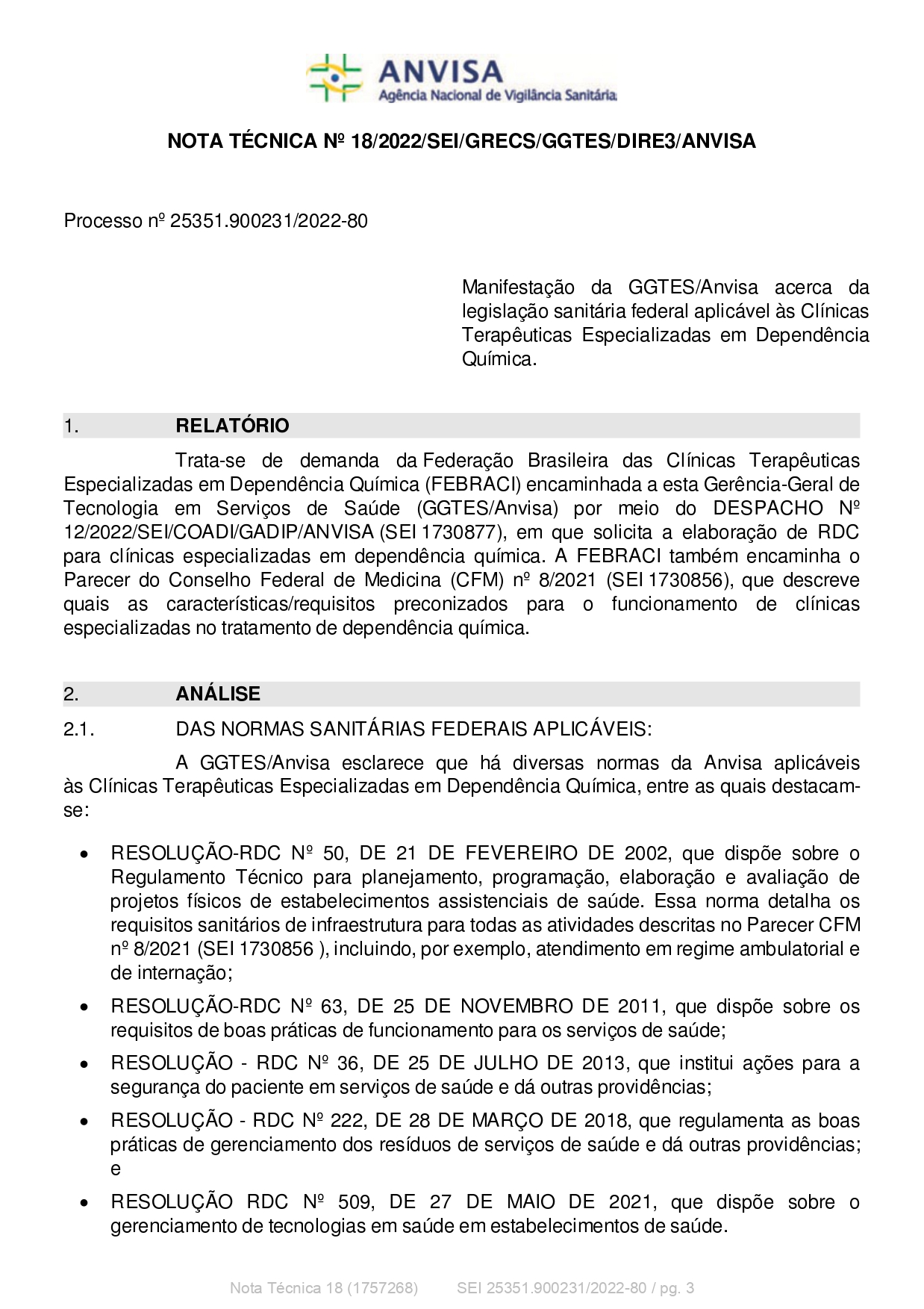 Of. 49-2022 - FEBRACI (Resposta acerca da legislação sanitária federal aplicável às Clínicas Terapêuticas)_page-0003